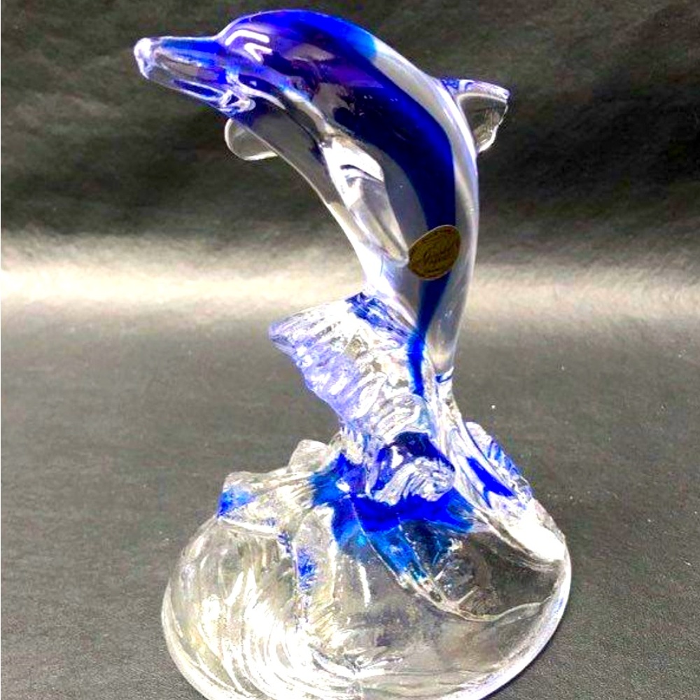 Vintage Crystal D'arques Crystal Blue Leaping Dolphin Figurine